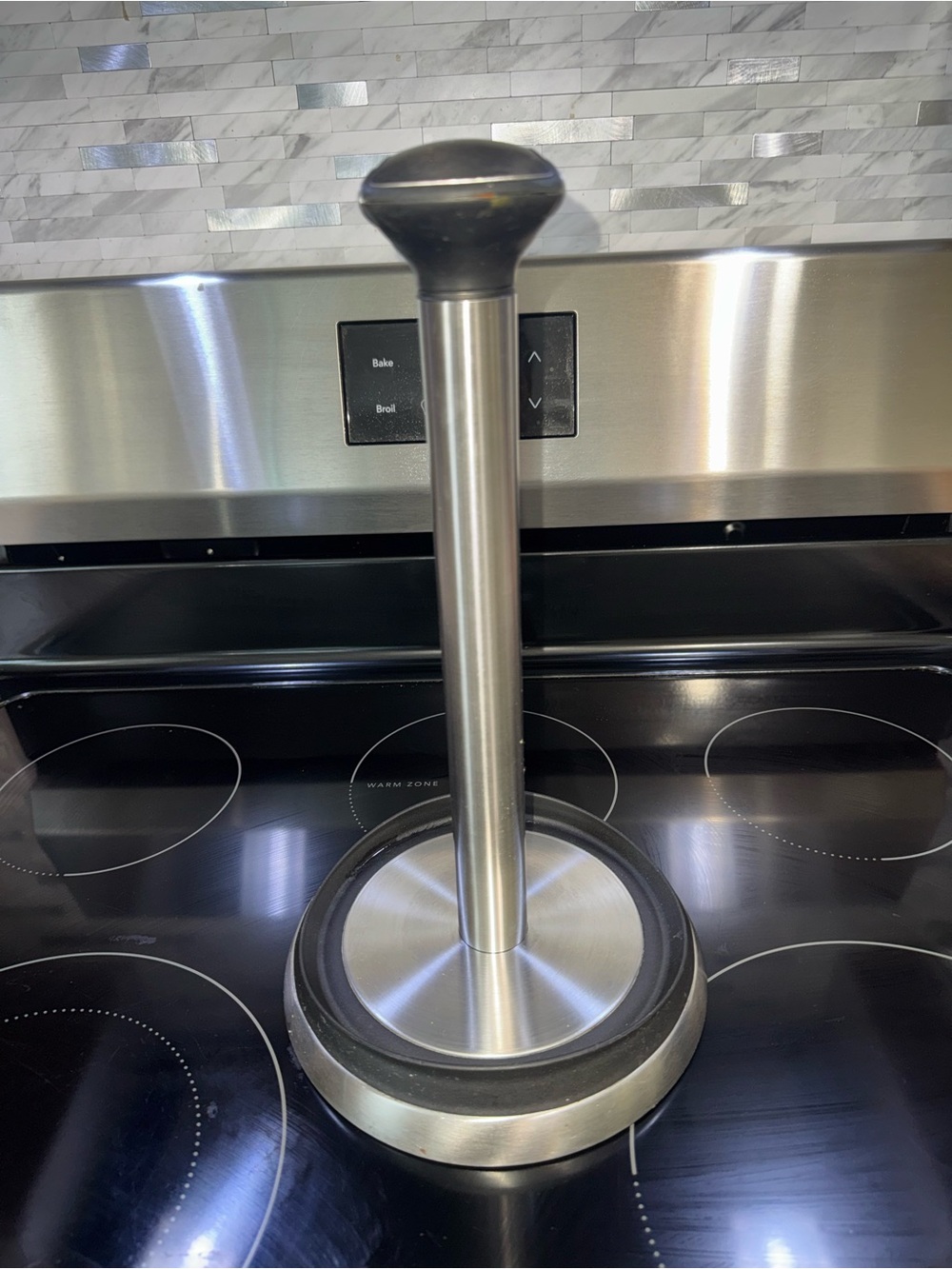 simplehuman Stainless Steel Paper Towel Stand with Black Top and Base
